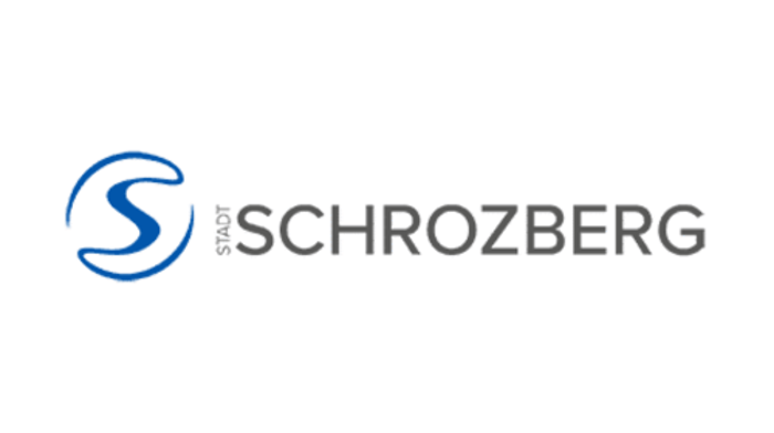 Blaues "S" in einem Kreis vor dem Text "STADT SCHROZBERG" in Grau.
