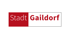 Logo der Stadt Gaildorf: „Stadt“ in weiß auf rotem Feld, „Gaildorf“ in Rot auf weißem Feld, umrahmt.