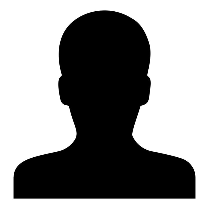 Schwarze Silhouette eines Kopfes und der oberen Brust, auf weißem Hintergrund.