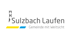 Graues Logo mit "Sulzbach Laufen" und "Gemeinde mit Weitsicht", darunter gelber und blauer Balken.