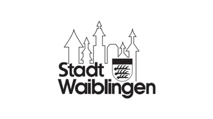 Logo der Stadt Waiblingen mit stilisierten Gebäuden, Wappen und dem Schriftzug „Stadt Waiblingen“.