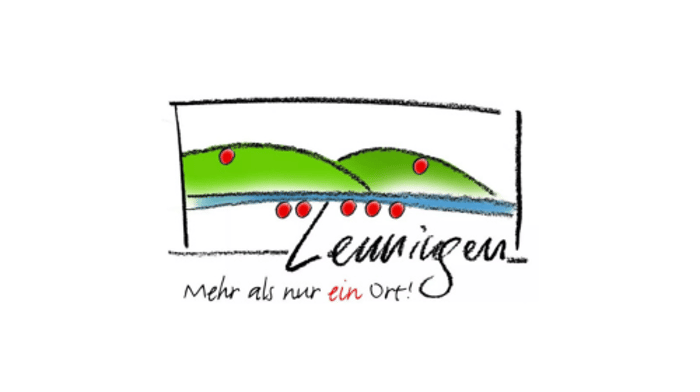 Logo "Zeunigen! mehr als nur ein Ort!" mit grünen Hügeln, blauem Fluss und roten Punkten.