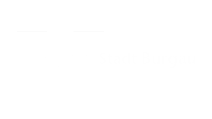Grünes Logo mit weißen Quadraten, stilisiertem Gebäude und Text "Stadt Burgau".